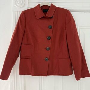 Akris Rust Colored Asymmetrical Cashmere Blazer with Wooden Buttons